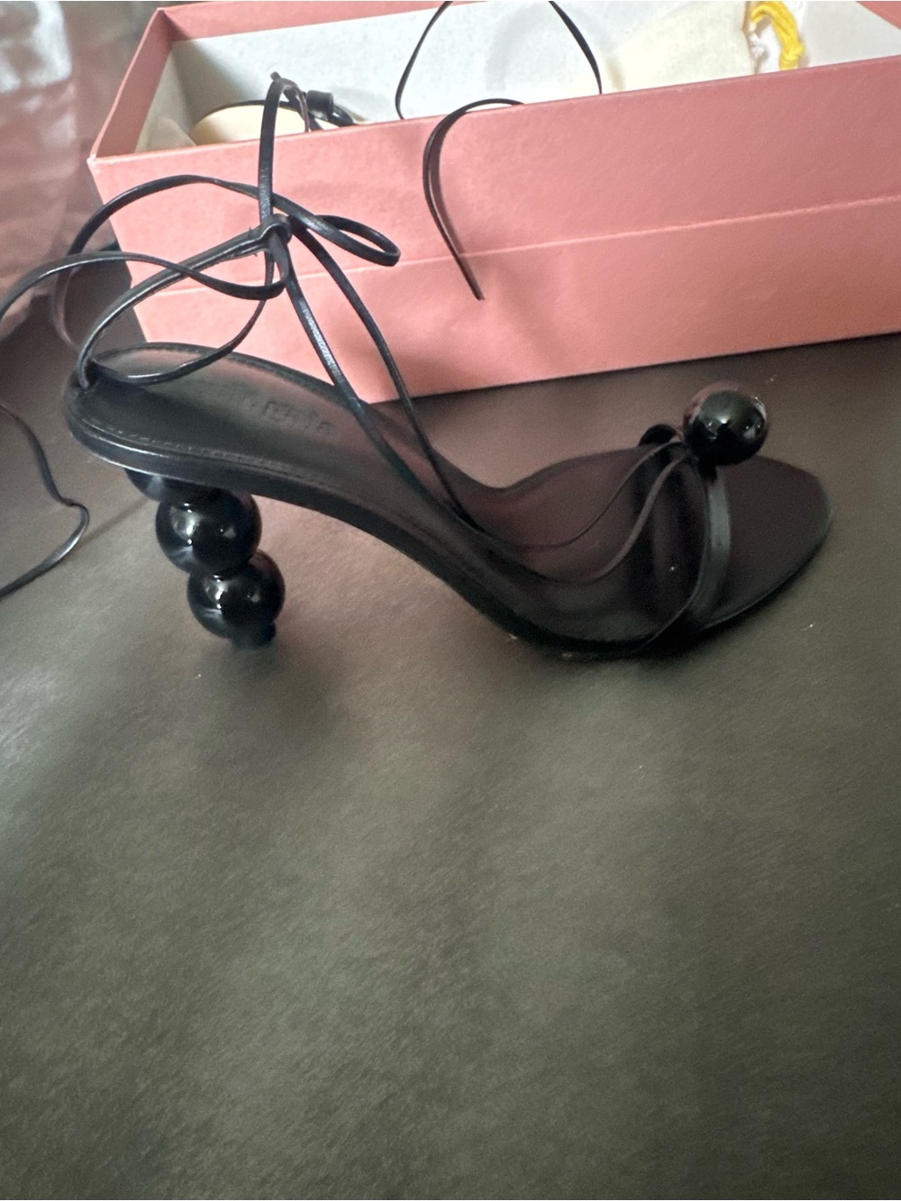Cult Gaia Black Strappy Beaded Heel Sandals